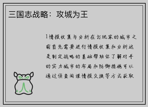 三国志战略：攻城为王